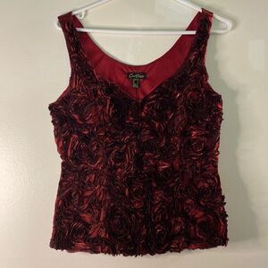 CARTISE Women’s Deep Red Black  Floral Sleeveless Top (Size 10/8)